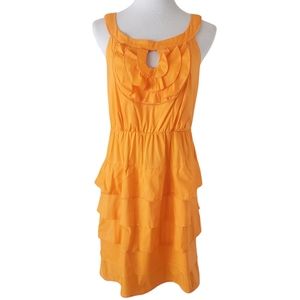 🔥MAGGIE LONDON Tangarine Ruffle Tiered‎ Sleeveless Summer Dress Women's Size 10